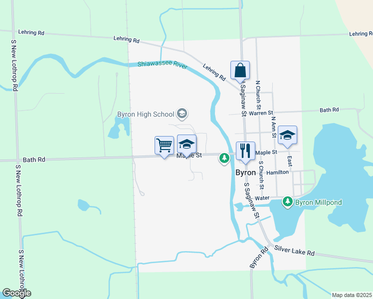 map of restaurants, bars, coffee shops, grocery stores, and more near 312 Maple Street in Byron