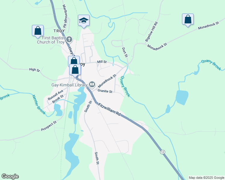 map of restaurants, bars, coffee shops, grocery stores, and more near 9 Nelson Street in Troy