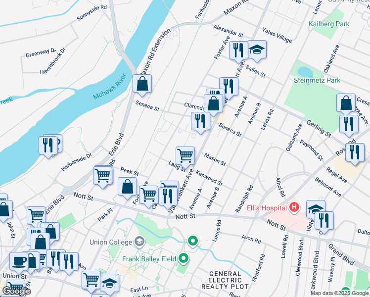 map of restaurants, bars, coffee shops, grocery stores, and more near 1728 Foster Avenue in Schenectady