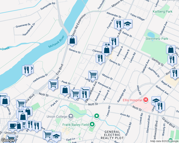 map of restaurants, bars, coffee shops, grocery stores, and more near 1728 Foster Avenue in Schenectady