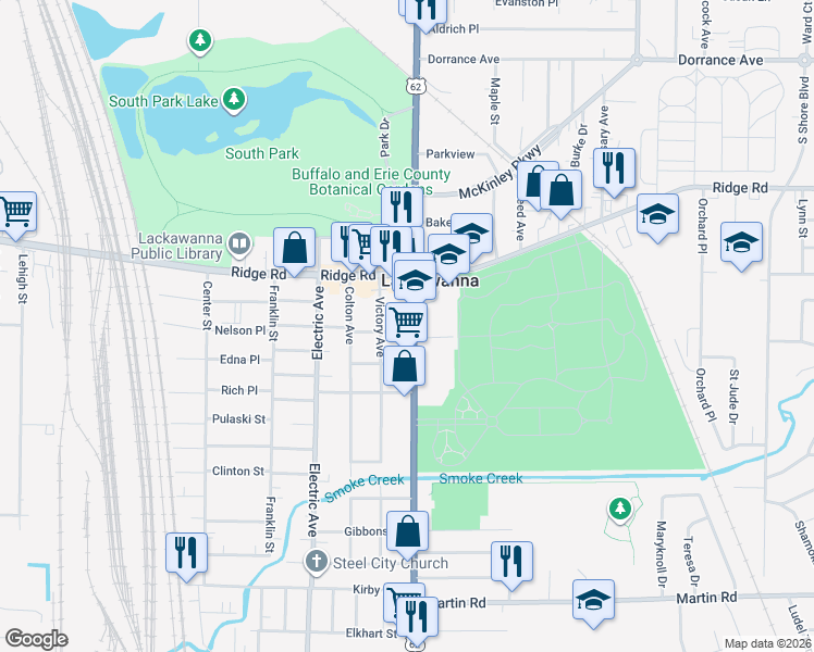map of restaurants, bars, coffee shops, grocery stores, and more near 26 Victory Avenue in Buffalo