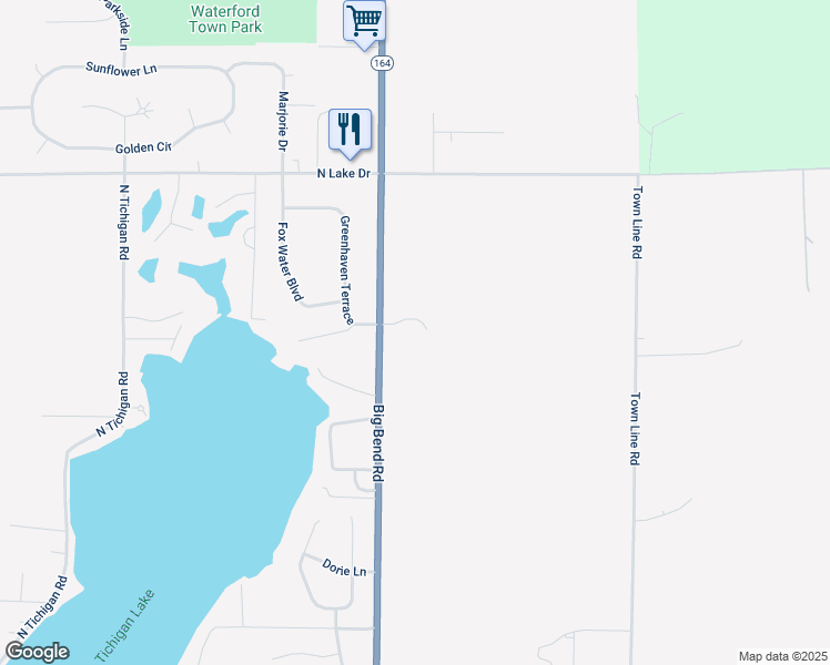 map of restaurants, bars, coffee shops, grocery stores, and more near 7713 Big Bend Road in Waterford