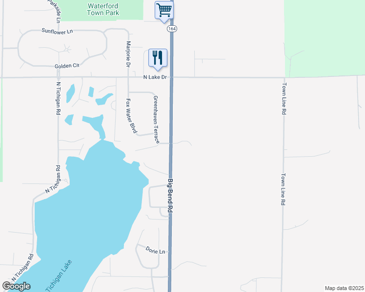 map of restaurants, bars, coffee shops, grocery stores, and more near 7711 Big Bend Road in Waterford