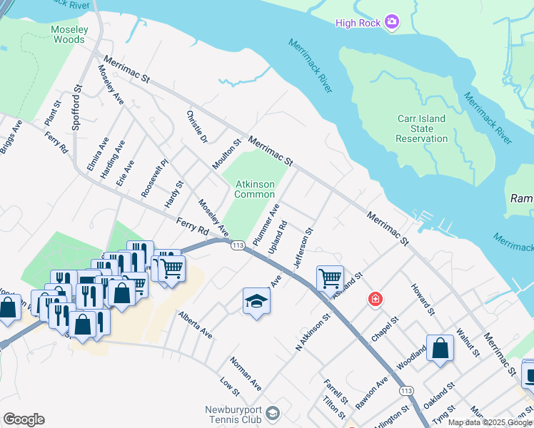 map of restaurants, bars, coffee shops, grocery stores, and more near 28 Plummer Avenue in Newburyport