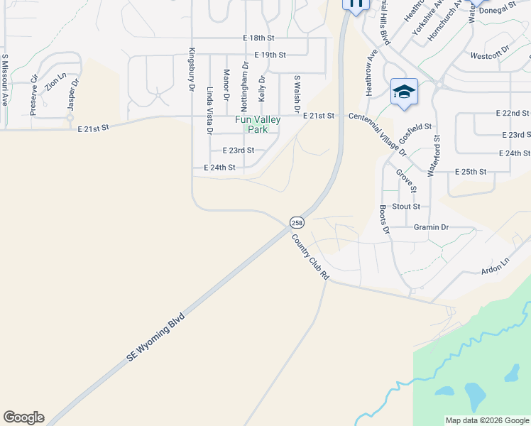 map of restaurants, bars, coffee shops, grocery stores, and more near Country Club Road in Casper