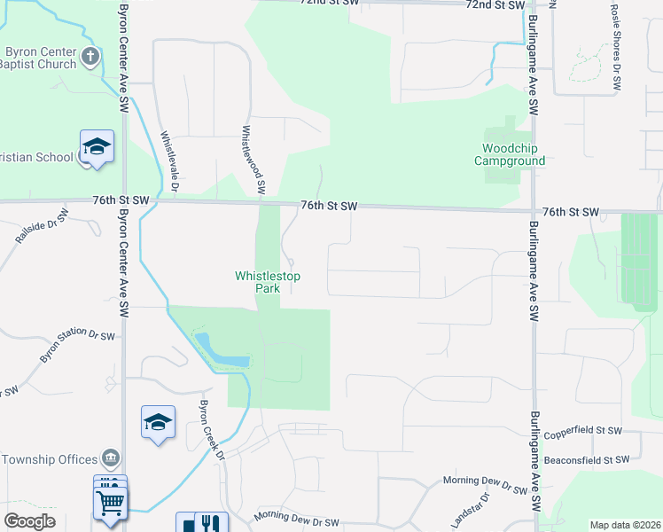 map of restaurants, bars, coffee shops, grocery stores, and more near 1980 76th Street Southwest in Byron Center