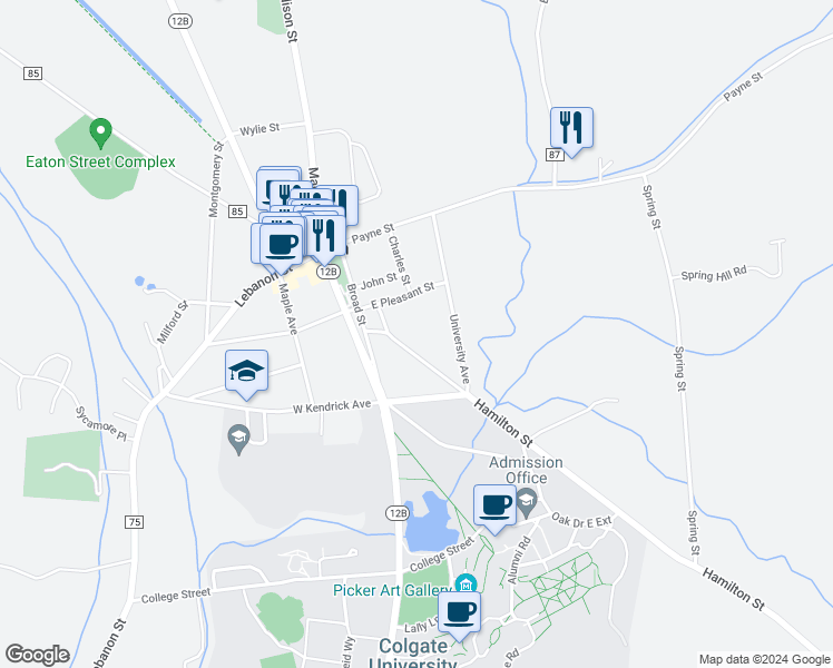 map of restaurants, bars, coffee shops, grocery stores, and more near 34 University Avenue in Hamilton