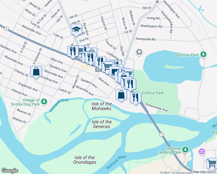 map of restaurants, bars, coffee shops, grocery stores, and more near 109 Glen Avenue in Scotia