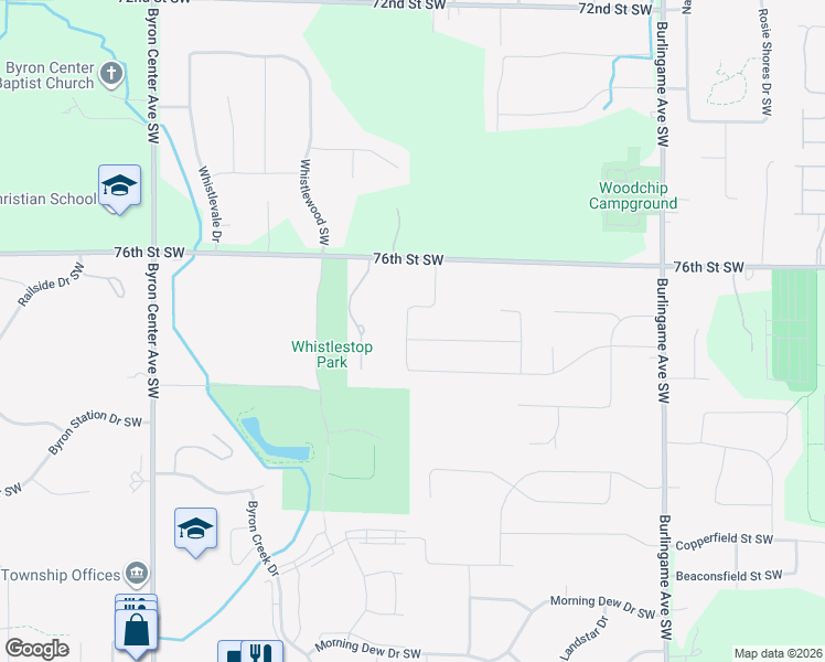 map of restaurants, bars, coffee shops, grocery stores, and more near 1980 76th Street Southwest in Byron Center