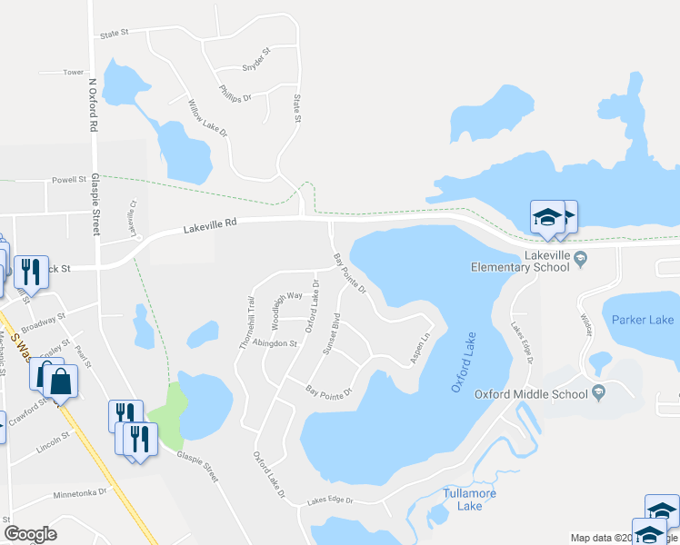 map of restaurants, bars, coffee shops, grocery stores, and more near 642 Thornehill Trail in Oxford Charter Township