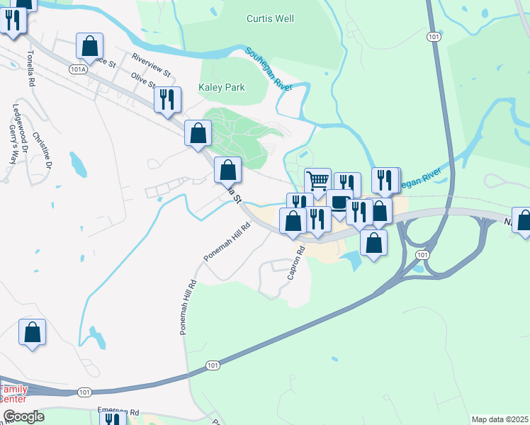 map of restaurants, bars, coffee shops, grocery stores, and more near 15 Ponemah Hill Road in Milford