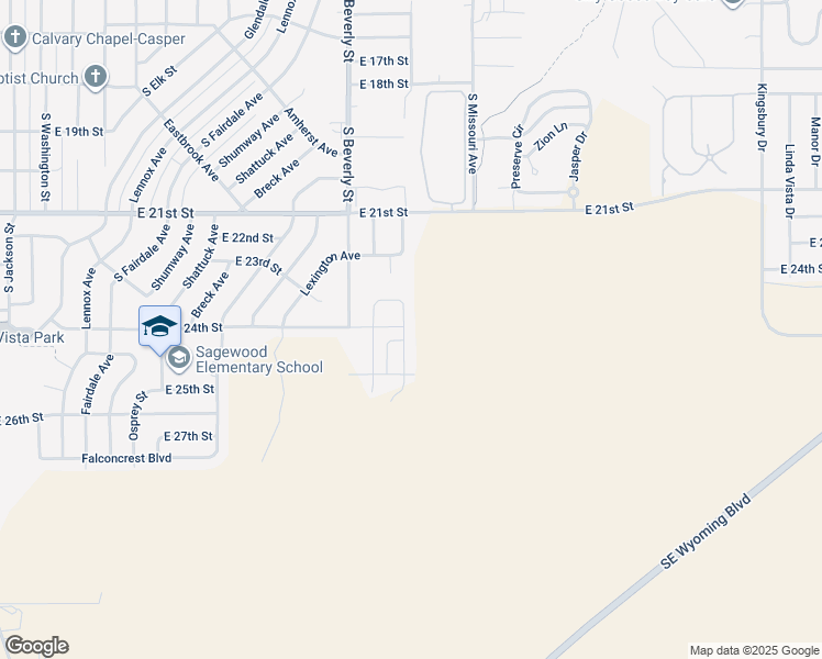 map of restaurants, bars, coffee shops, grocery stores, and more near 2329 Mercy Circle in Casper