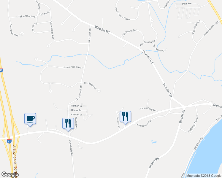 map of restaurants, bars, coffee shops, grocery stores, and more near 5 Red Maple Lane in Saratoga County