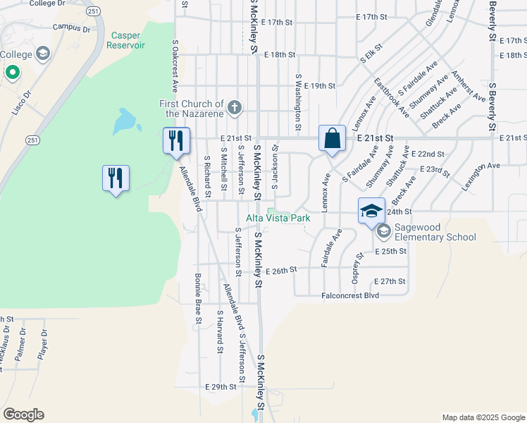map of restaurants, bars, coffee shops, grocery stores, and more near 2331 South McKinley Street in Casper