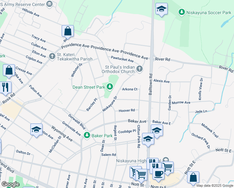 map of restaurants, bars, coffee shops, grocery stores, and more near 2252 Niskayuna Drive in Schenectady County