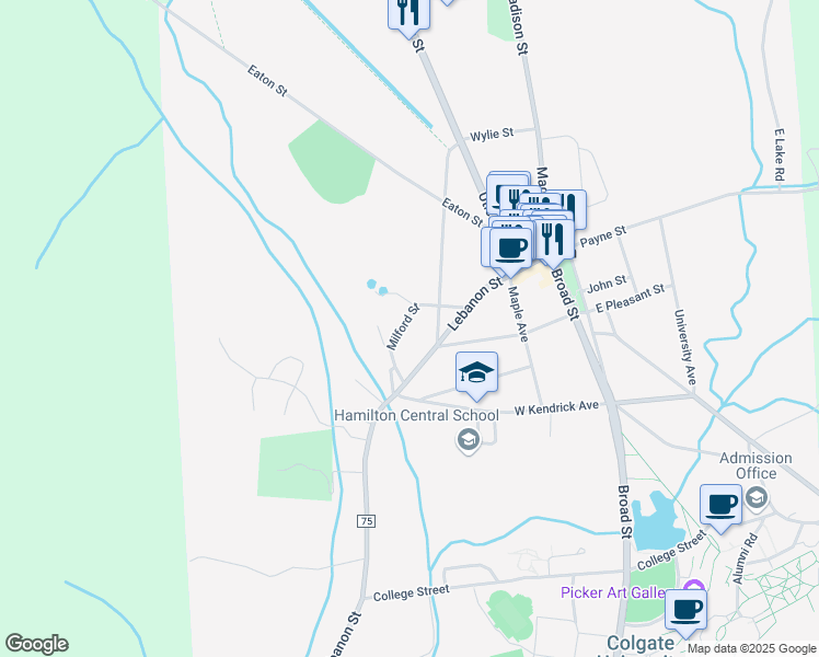 map of restaurants, bars, coffee shops, grocery stores, and more near 32 Milford Street in Hamilton