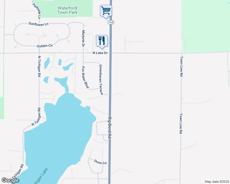 map of restaurants, bars, coffee shops, grocery stores, and more near 7713 Big Bend Road in Waterford
