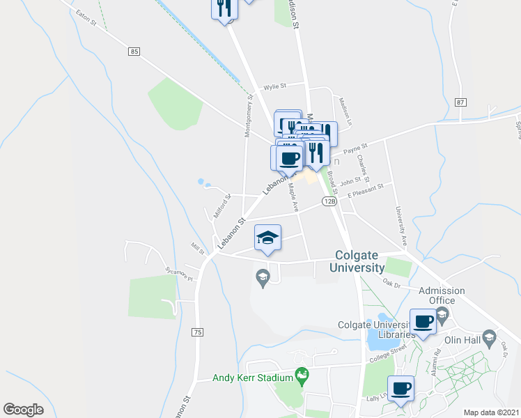 map of restaurants, bars, coffee shops, grocery stores, and more near 71 Lebanon Street in Hamilton