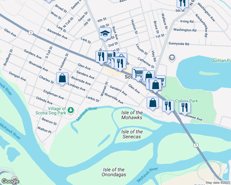 map of restaurants, bars, coffee shops, grocery stores, and more near 204 South Ten Broeck Street in Scotia