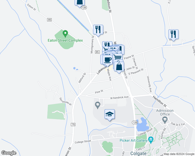 map of restaurants, bars, coffee shops, grocery stores, and more near 71 Lebanon Street in Hamilton