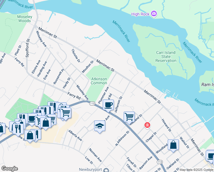 map of restaurants, bars, coffee shops, grocery stores, and more near 28 Plummer Avenue in Newburyport
