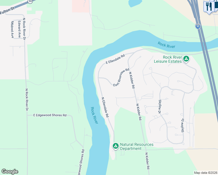 map of restaurants, bars, coffee shops, grocery stores, and more near 358 East Riverview Road in Edgerton