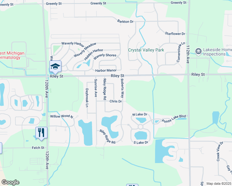 map of restaurants, bars, coffee shops, grocery stores, and more near 3106 Winter Ridge Drive in Holland