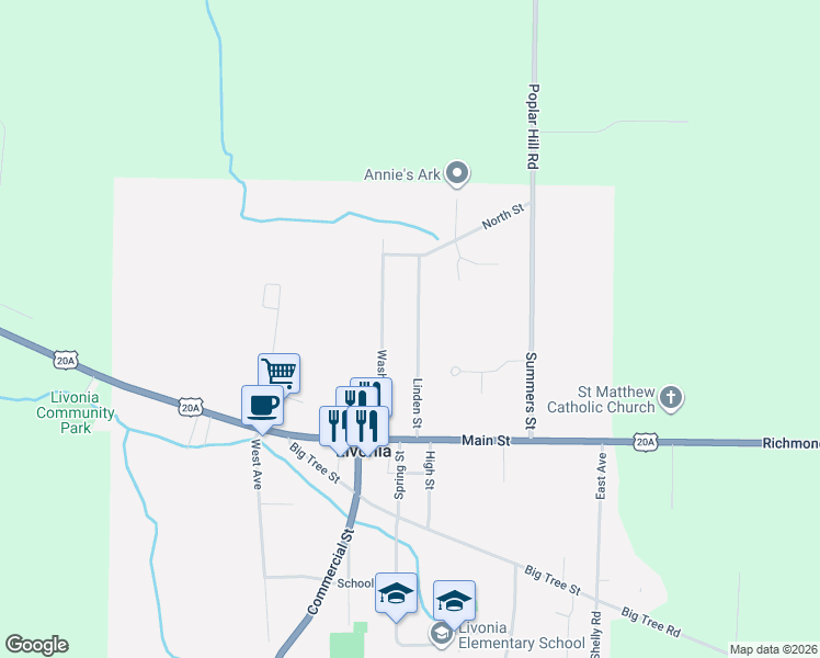 map of restaurants, bars, coffee shops, grocery stores, and more near 27 Linden Street in Livonia