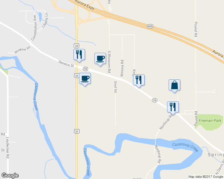 map of restaurants, bars, coffee shops, grocery stores, and more near 40 Streif Road in Erie County