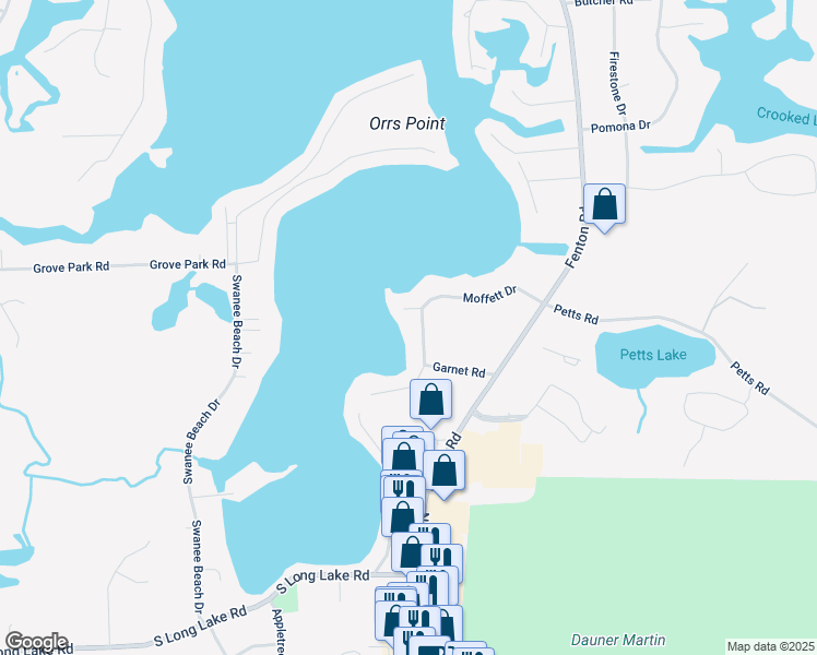map of restaurants, bars, coffee shops, grocery stores, and more near 14174 Moffett Drive in Fenton