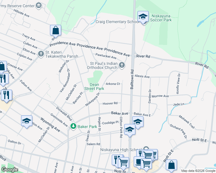 map of restaurants, bars, coffee shops, grocery stores, and more near 2252 Niskayuna Drive in Schenectady County