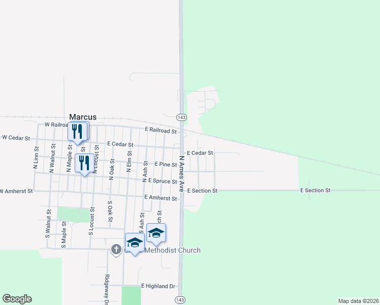 map of restaurants, bars, coffee shops, grocery stores, and more near 748 East Cedar Street in Marcus