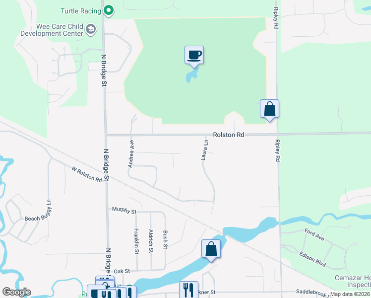 map of restaurants, bars, coffee shops, grocery stores, and more near 420 East Rolston Road in Linden