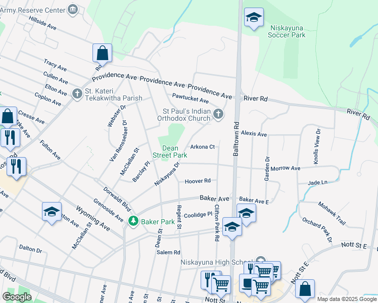 map of restaurants, bars, coffee shops, grocery stores, and more near 2252 Niskayuna Drive in Schenectady County