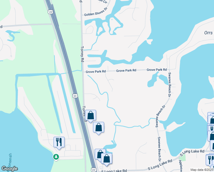 map of restaurants, bars, coffee shops, grocery stores, and more near 14066 Woodview Drive in Fenton