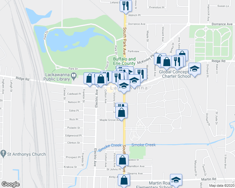 map of restaurants, bars, coffee shops, grocery stores, and more near 26 Victory Avenue in Buffalo