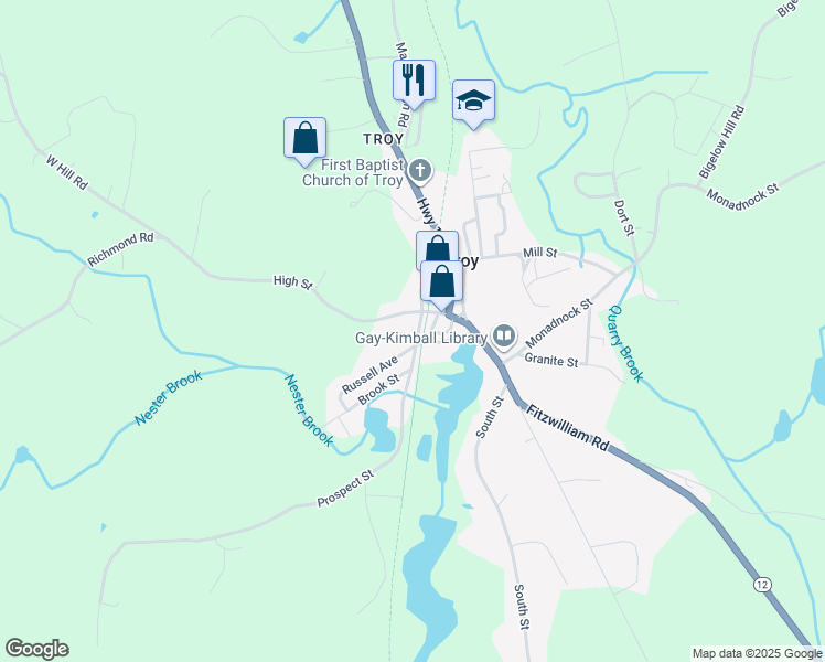 map of restaurants, bars, coffee shops, grocery stores, and more near 41 Prospect Street in Troy