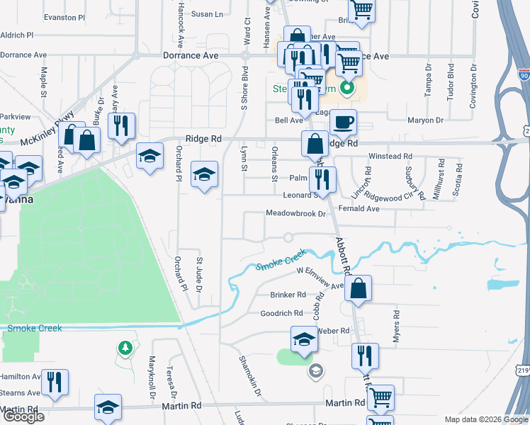 map of restaurants, bars, coffee shops, grocery stores, and more near 2 Wintergreen Place in Lackawanna