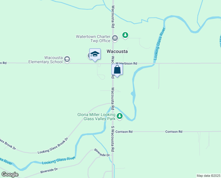 map of restaurants, bars, coffee shops, grocery stores, and more near 13190 Wacousta Road in Grand Ledge