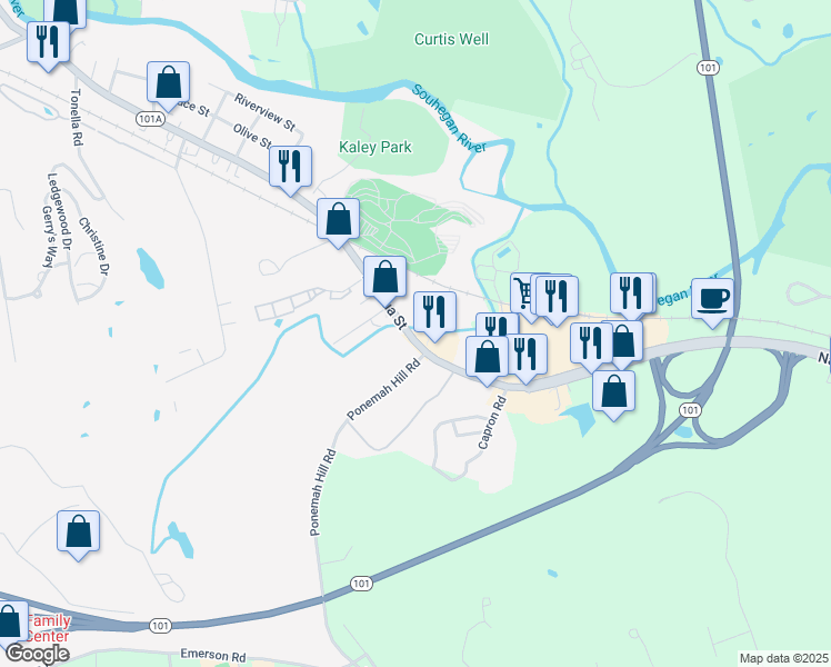 map of restaurants, bars, coffee shops, grocery stores, and more near 514 Nashua Street in Milford