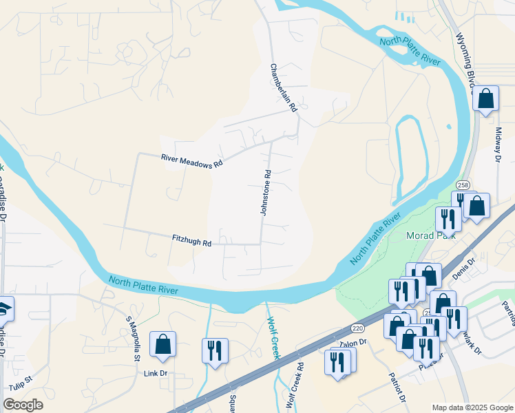 map of restaurants, bars, coffee shops, grocery stores, and more near 2134 Johnstone Road in Casper