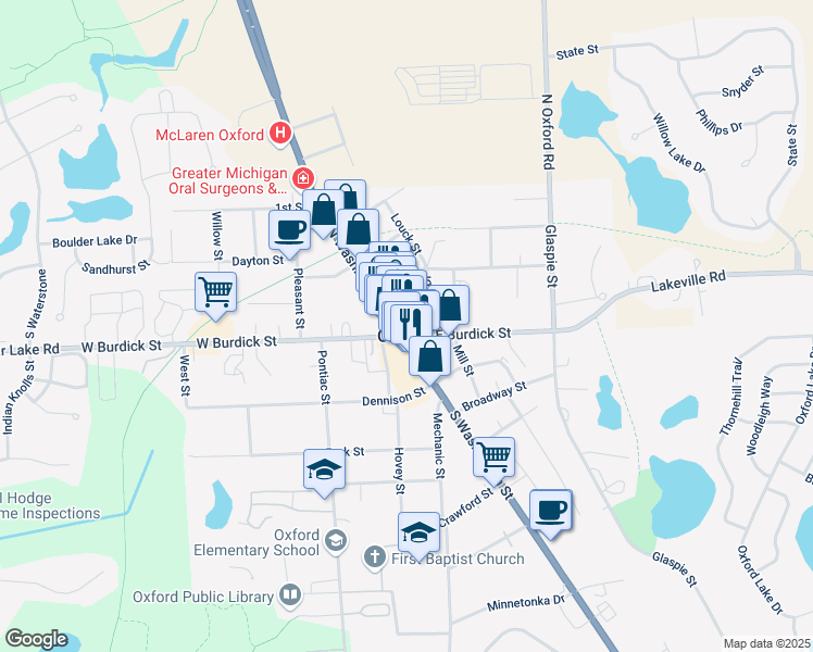 map of restaurants, bars, coffee shops, grocery stores, and more near in Oxford