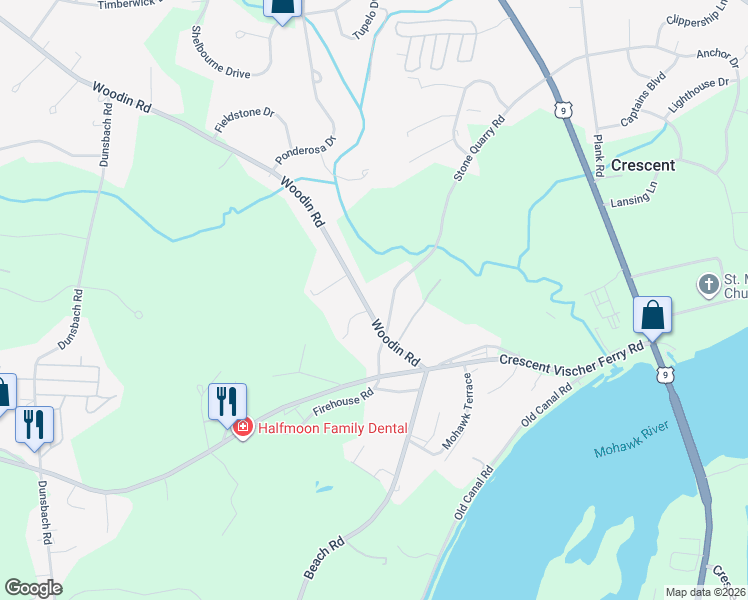 map of restaurants, bars, coffee shops, grocery stores, and more near 13 Woodin Road in Saratoga County