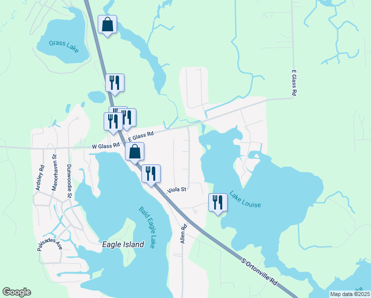 map of restaurants, bars, coffee shops, grocery stores, and more near 1854 Viola Street in Brandon Township