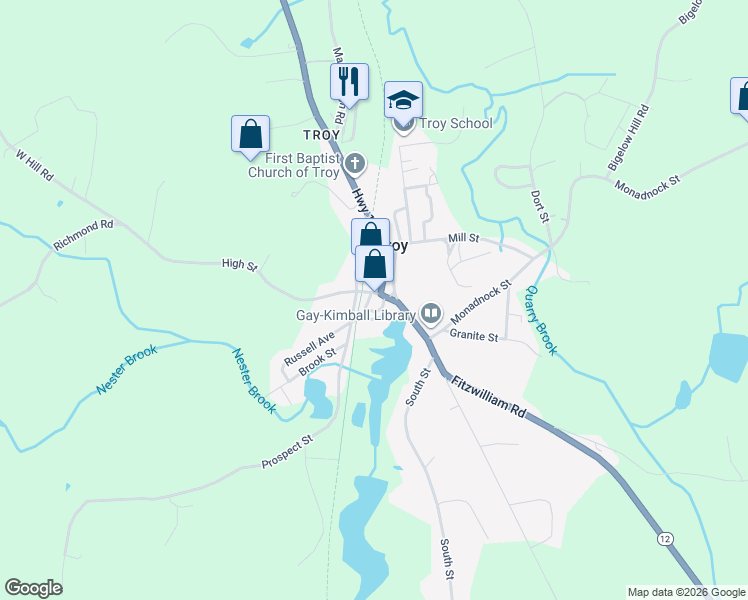 map of restaurants, bars, coffee shops, grocery stores, and more near 41 Prospect Street in Troy