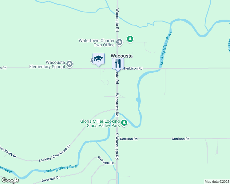 map of restaurants, bars, coffee shops, grocery stores, and more near 13190 Wacousta Road in Grand Ledge