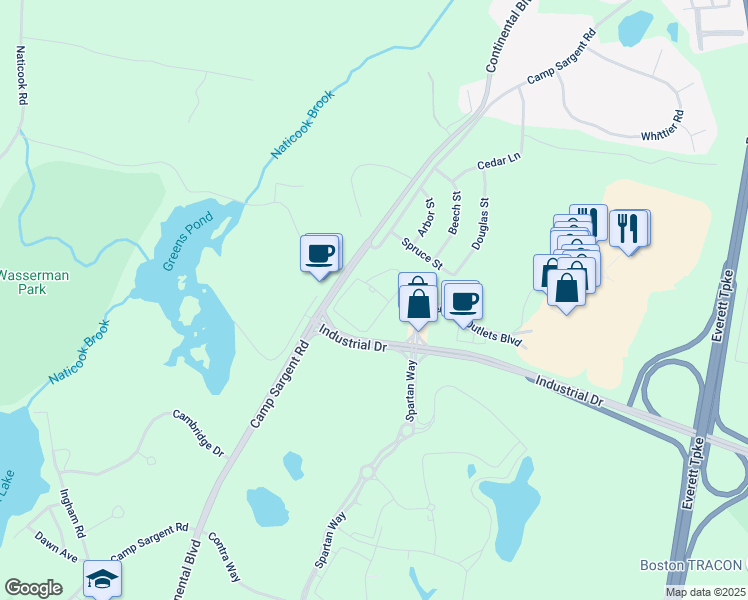 map of restaurants, bars, coffee shops, grocery stores, and more near 3 Lexington Court in Merrimack