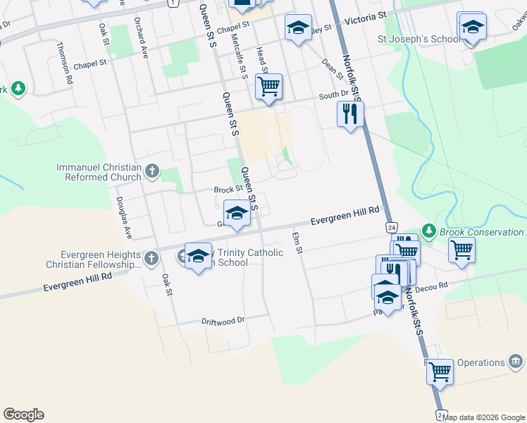map of restaurants, bars, coffee shops, grocery stores, and more near 32 Montclair Crescent in Norfolk