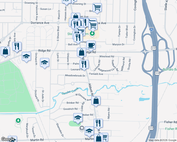 map of restaurants, bars, coffee shops, grocery stores, and more near 21 Fernald Avenue in Buffalo
