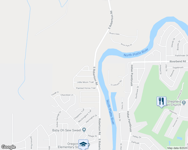 map of restaurants, bars, coffee shops, grocery stores, and more near 2055 South Robertson Road in Casper